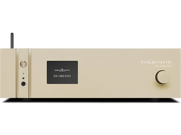 Redare de rețea Gold Note DS-1000 EVO LINE auriu, vedere frontală cu ecran central negru și buton mare auriu în dreapta
