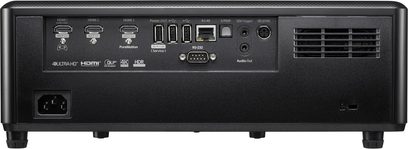 Videoproiettore Optoma UHZ55, vista frontale, connettività HDMI e altre, schermo LED, pulsanti di controllo, griglia di ventilazione