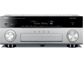 „Yamaha RX-A850" namų kino stiprintuvo priekinė dalis titano spalvos, centrinis ekranas, valdymo mygtukai, šlifuoto aliuminio apdaila