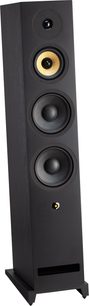 Gulvhøjttaler Davis Acoustics Krypton 9 Technik (sort), set fra trekvart vinkel, front med 4 højttalere og rektangulær basrefleksport