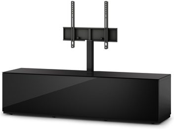 Mobile TV Sonorous Studio STA161F-BLK-BLK nero, vista frontale, con staffa a parete per schermo e ripiano in vetro, design essenziale