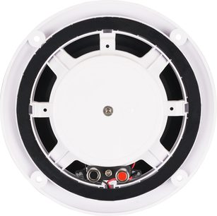 Altavoz de techo empotrable ArtSound MDC6.2 blanco, vista trasera con terminales de conexión negras y rojas