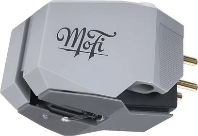 Hi-fi kārtridžs vinila plašu atskaņotājam Mofi StudioTracker MM pelēks, redzams adatas gals un zeltīti savienotāji