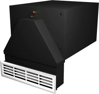 Vestavný subwoofer Bowers & Wilkins ISW-3, matně černý, pohled ze tří čtvrtin, bílá lamelová mřížka, pozlacené kovové svorky
