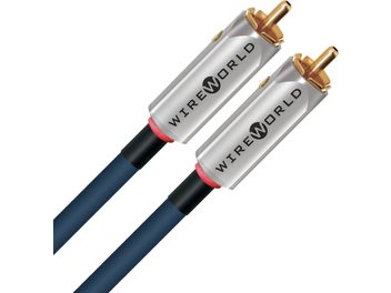 Αναλογικό καλώδιο ήχου RCA Wireworld Luna 10 RCA 1m με ασημένιους κυλινδρικούς συνδέσμους, επιχρυσωμένα άκρα και μπλε επένδυση.