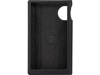 Husă Astell&Kern pentru KANN ULTRA din piele neagră cu decupaj circular pe fața frontală, vedere din față