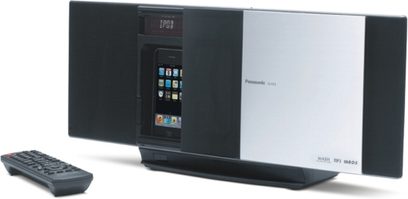 Mini sistema de audio Hi-Fi Panasonic SC-HC30 negro con reproductor de CD, puerto USB, pantalla LCD y control remoto, vista frontal