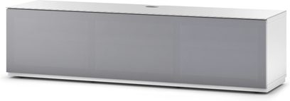 Mobile TV bianco Sonorous Studio STA160T-WHT-GRY visto frontalmente, facciata grigia lucida, senza maniglie