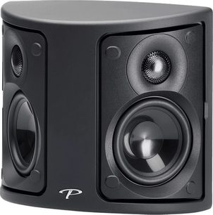 Paradigm Surround 1 svart matt høyttaler, forfra, avrundet trapeseformet, to runde høyttalerelementer, sentral diskant