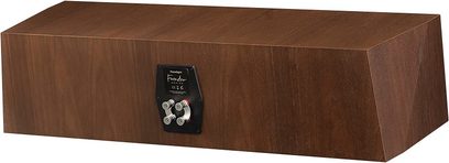 Paradigm Founder 90C centrale in noce, vista frontale, cabinet rettangolare in legno, altoparlanti neri, logo argentato