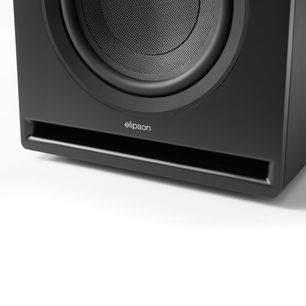 Subwoofer Elipson PREMIUM SUB 10 černý, matná černá přední strana, gumové zavěšení, štěrbinový port, pohled zepředu