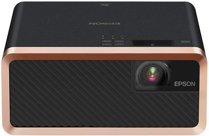 Epson EF-100 sort videoprojektor, set forfra, centreret linse, højttalerrille til højre, knapper oven på