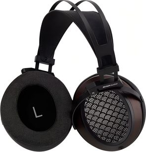 Sendy Audio Aiva 2 hi-fi over-ear headphones in black and wood, open grilles with honeycomb pattern, double headband