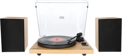 Hi-fi gramofon Enova HIFI Vision 2 SET bukev s prozornim pokrovom, črnim pladnjem, tonsko ročico, 2 pravokotnima zvočnikoma