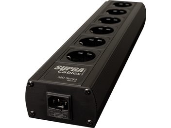 Regleta con protección contra sobretensiones Supra LoRad MD06-EU SPC Mark 3.1 negra y plateada, 6 tomas de corriente, vista superior