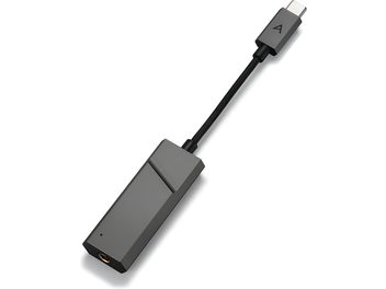 Astell&Kern AK HC2 fekete hordozható audiókonverter, előlről és oldalról látható, USB-C csatlakozóval az egyik végén