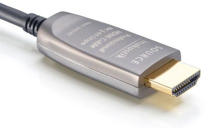 Optický HDMI kabel Inakustik HDMI 2.1 pro, 2 m, stříbrné kovové konektory, šedý plášť, detailní boční pohled