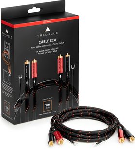 Cable RCA estéreo Triangle Red Serie 1 m negro trenzado con conectores dorados rojos y negros y cable de masa phono