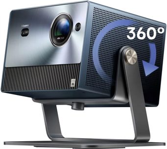 Takfäste för Hisense HSD6H projektor, 3/4 framifrån, rektangulär projektor, metallfinish, monterad på ett 360° vridbart fäste