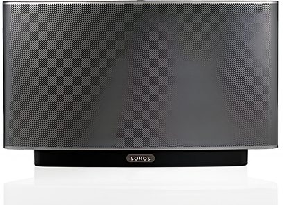 Sonos PLAY:5 sort trådløs højttaler, set forfra, med metalrist over størstedelen af fronten