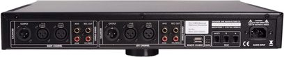 Electrocompaniet EC4.8 MKII sort stereo-forforstærker, frontpanel med stik og justeringskontroller, set forfra