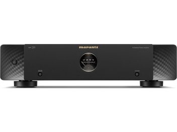 Amplificator de putere multicanal Marantz AMP 30 negru, cu un panou frontal minimalist, dotat cu vumetru rotund central și butoane power și dimmer