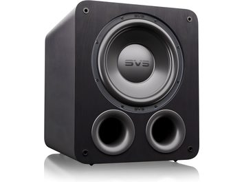 SVS PB-3000 R|Evolution black subwoofer, wooden cabinet, large front-firing driver and dual round ports