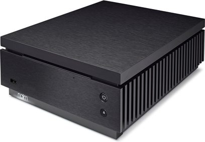 Naim Audio Uniti Core CD-afspiller i sort set forfra, børstet front, knapper og indikatorer på forsiden