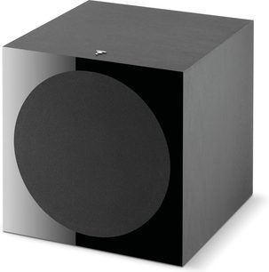 Caisson de grave Focal SUB 600P noir, forme cubique, façade noire mate, haut-parleur circulaire noir au centre