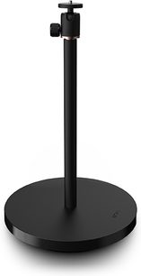 Černý kruhový stropní držák na černém vertikálním stojanu, pohled zepředu v mírném nadhledu, značka XGIMI model Support X-Floor