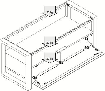 Norstone Design Carly TV-møbel, teknisk tegning med mål set forfra, 3 niveauer, træstruktur, 120 x 50 x 40 cm