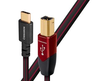 Cavo USB Audioquest Cinnamon USB B a C 1,5m, connettori oro e rosso, guaina nera e rossa a strisce
