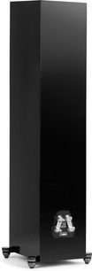 Diffusore a colonna MartinLogan Motion XT F100 nero laccato visto da dietro con connettori metallici in basso e piedini angolati
