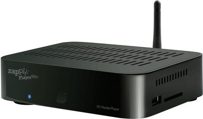 Zappiti Player Mini netværksaudioafspiller i mat sort, skrå rektangulær form, ventilationsgitter, tilslutninger på bagsiden