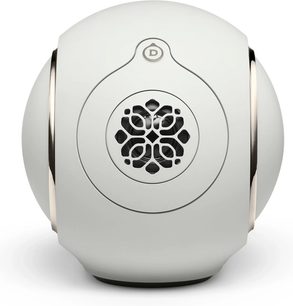 Høyttaler DEVIALET Phantom Ultimate 98 dB hvit, matt oval plastskall, mønstret grille, metalliske sideakcenter