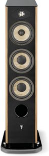 Diffusore da pavimento Focal Aria Evo X N°2 in noce, 3 altoparlanti rotondi, tweeter, frontale nero, cabinet in legno scuro, vista frontale