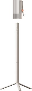 Videoproiettore XGIMI MoGo 3 Pro, vista laterale, corpo rettangolare, colore chiaro, pulsante arancione, supporto cilindrico, treppiede