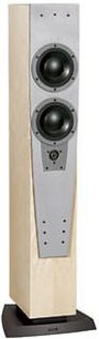 Dynaudio Contour S3.4 lydsøjle i lyst træ, set forfra, med to sorte højttalere og en diskant