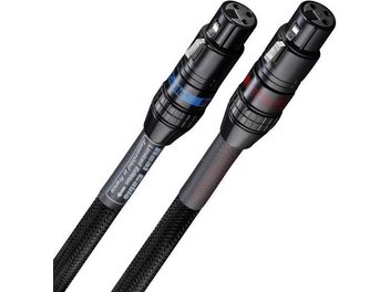 Dwa 1-metrowe czarne kable XLR Real Cable Cheverny II z srebrnymi i niebieskimi wtykami XLR, widok z przodu