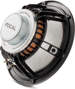Focal Sopra N°1 Regal-Lautsprecher in schwarzem Lack, Seitenansicht, runder Kegel, schwarze Struktur, Metallelemente