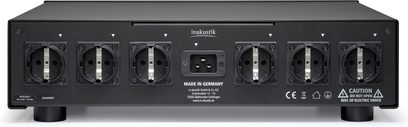 Condizionatore di rete AC-3502 in alluminio con 8 prese elettriche circolari, 1 presa centrale rettangolare e iscrizioni visibili