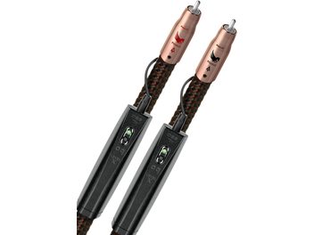 Dva audio kabel RCA Audioquest Pegasus s měděnými vodiči, pozlacenými konektory, černým a červeným opleteným pláštěm, délka 2 metry