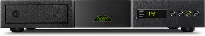 Naim Audio CD5 XS sort CD-afspiller, frontvisning, grønt 14-display, transportknapper, lukket CD-skuffe, børstet aluminiumsfront