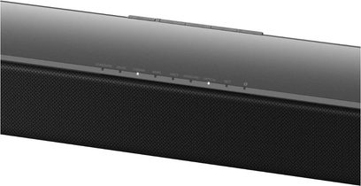Sort Panasonic SC-HTB510EGK soundbar, tæt forfra, med højttalergitter og kontrolknapper