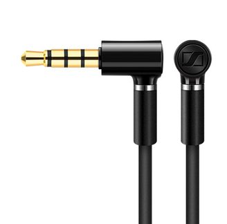 3,5 mm gylden jackstik, sort kabel, to sorte stik. Set forfra, lodret