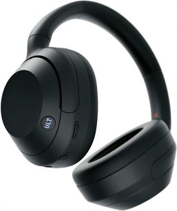 ULT WEAR černá, bezdrátová sluchátka Sony, pohled z boku, oválné náušníky, polstrovaný oblouk, viditelná tlačítka