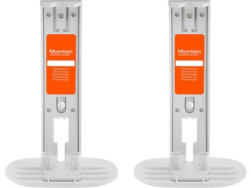Deux supports muraux blancs verticaux Mountson pour enceintes Sonos One, One SL et Play:1, vue de face