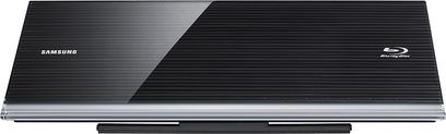 Samsung BD-C7500 sort Blu-ray-afspiller, set oppefra, aflang rektangulær form, glat og blank overflade med logo