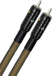 To Wireworld Gold Eclipse 8 RCA-lydkabler på 0,5 m, sort flettet kabelkappe med guldfarve, forsølvede stik