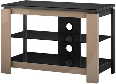 Sonorous HG830 TV-mööbel, kapp kappunopruuni värvi mustlakitud ja helepuidust detailidega, 3 avatud riiulit, 2 ust kinniste sektsioonidega